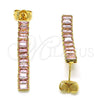 Arete Largo 02.403.0001.2 Oro Laminado, Diseño de Baguette, con Rosado Zirconia Cubica, Pulido, Tono Dorado