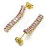 Arete Largo 02.403.0001.2 Oro Laminado, Diseño de Baguette, con Rosado Zirconia Cubica, Pulido, Tono Dorado