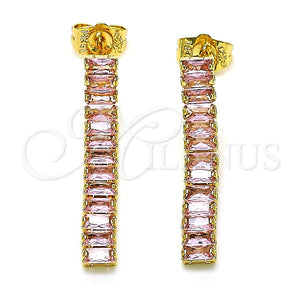 Arete Largo 02.403.0001.2 Oro Laminado, Diseño de Baguette, con Rosado Zirconia Cubica, Pulido, Tono Dorado