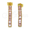 Arete Largo 02.403.0001.2 Oro Laminado, Diseño de Baguette, con Rosado Zirconia Cubica, Pulido, Tono Dorado