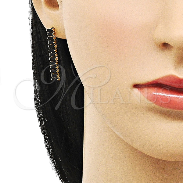 Arete Largo 02.403.0001.3 Oro Laminado, Diseño de Baguette, con Negro Zirconia Cubica, Pulido, Tono Dorado