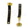 Arete Largo 02.403.0001.3 Oro Laminado, Diseño de Baguette, con Negro Zirconia Cubica, Pulido, Tono Dorado