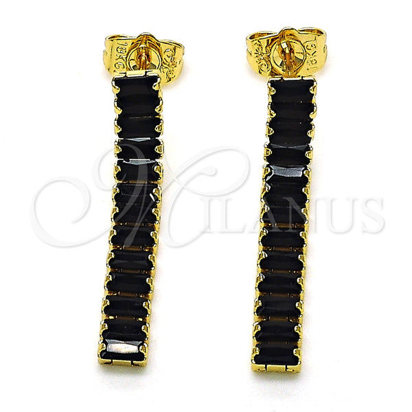 Arete Largo 02.403.0001.3 Oro Laminado, Diseño de Baguette, con Negro Zirconia Cubica, Pulido, Tono Dorado