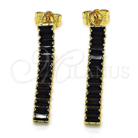 Arete Largo 02.403.0001.3 Oro Laminado, Diseño de Baguette, con Negro Zirconia Cubica, Pulido, Tono Dorado