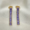 Arete Largo 02.403.0001.4 Oro Laminado, Diseño de Baguette, con Amatista Zirconia Cubica, Pulido, Tono Dorado