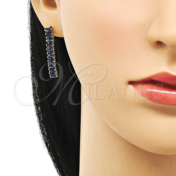 Arete Largo 02.403.0001.6 Oro Laminado, Diseño de Baguette, con Zafiro Azul Zirconia Cubica, Pulido, Tono Dorado
