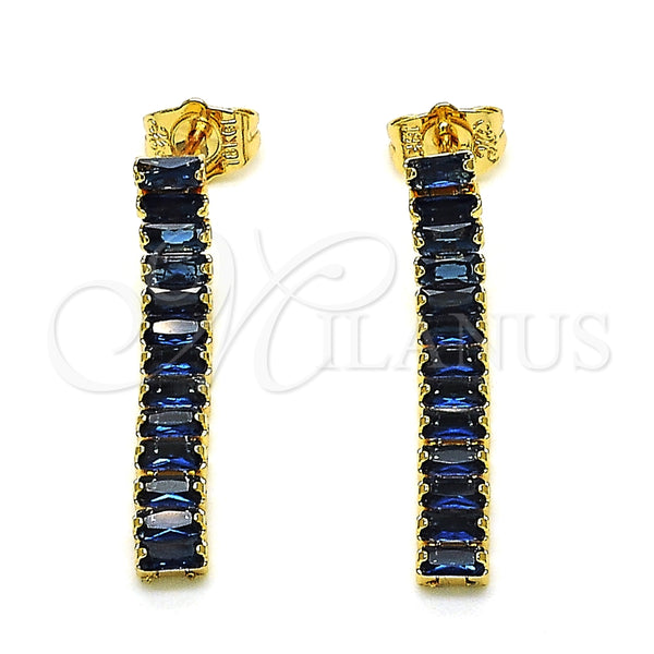 Arete Largo 02.403.0001.6 Oro Laminado, Diseño de Baguette, con Zafiro Azul Zirconia Cubica, Pulido, Tono Dorado
