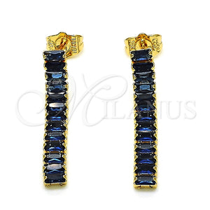 Arete Largo 02.403.0001.6 Oro Laminado, Diseño de Baguette, con Zafiro Azul Zirconia Cubica, Pulido, Tono Dorado