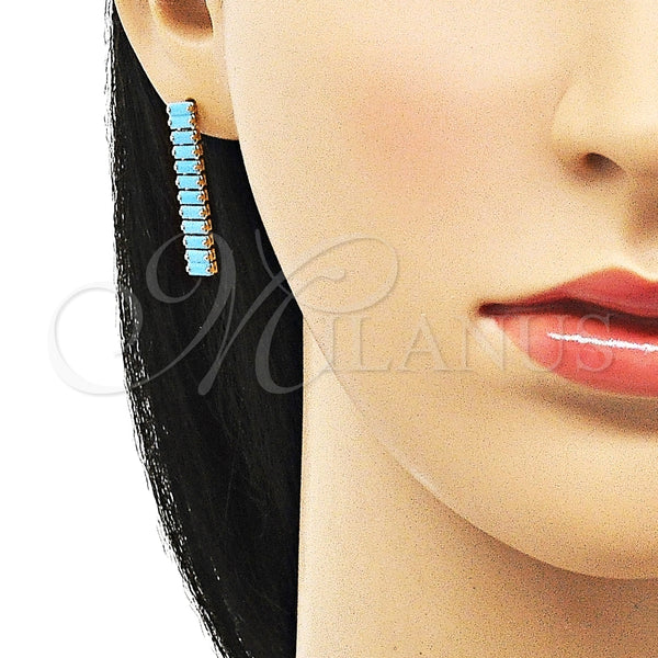 Arete Largo 02.403.0001.7 Oro Laminado, Diseño de Baguette, con Turquoise Zirconia Cubica, Pulido, Tono Dorado