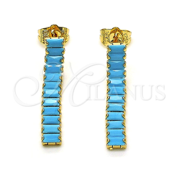 Arete Largo 02.403.0001.7 Oro Laminado, Diseño de Baguette, con Turquoise Zirconia Cubica, Pulido, Tono Dorado