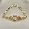 Pulsera Elegante 03.253.0075.07 Oro Laminado, Diseño de San Judas y Figaro, con Granate and Verde Cristal, Pulido, Tres Tonos (05 MM Thickness, 7 Inches Length)