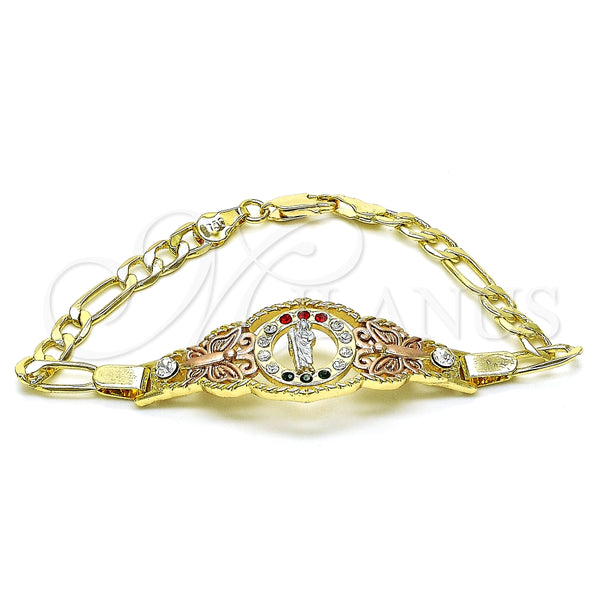 Pulsera Elegante 03.253.0075.07 Oro Laminado, Diseño de San Judas y Figaro, con Granate and Verde Cristal, Pulido, Tres Tonos (05 MM Thickness, 7 Inches Length)