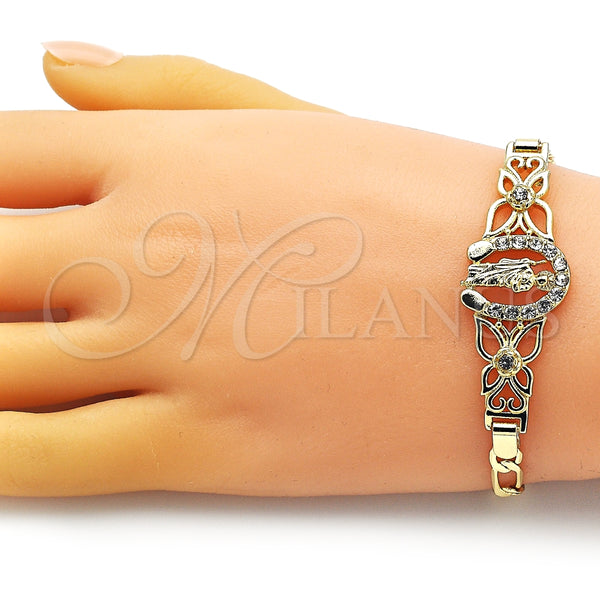 Pulsera Elegante 03.253.0076.07 Oro Laminado, Diseño de San Judas y Figaro, con Blanca Cristal, Pulido, Tono Dorado (05 MM Thickness, 7 Inches Length)
