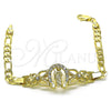 Pulsera Elegante 03.253.0076.07 Oro Laminado, Diseño de San Judas y Figaro, con Blanca Cristal, Pulido, Tono Dorado (05 MM Thickness, 7 Inches Length)