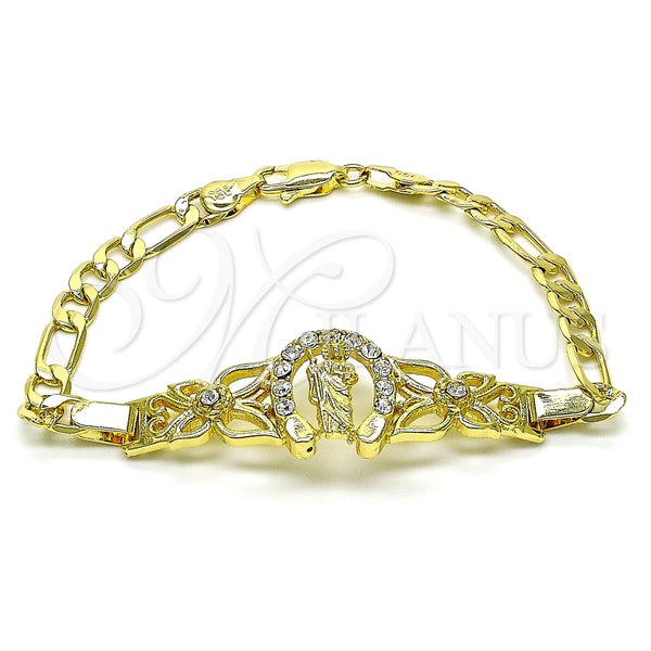 Pulsera Elegante 03.253.0076.07 Oro Laminado, Diseño de San Judas y Figaro, con Blanca Cristal, Pulido, Tono Dorado (05 MM Thickness, 7 Inches Length)