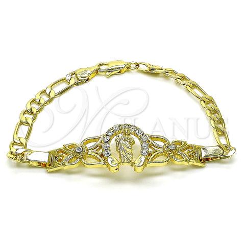 Pulsera Elegante 03.253.0076.07 Oro Laminado, Diseño de San Judas y Figaro, con Blanca Cristal, Pulido, Tono Dorado (05 MM Thickness, 7 Inches Length)