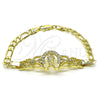 Pulsera Elegante 03.253.0076.07 Oro Laminado, Diseño de San Judas y Figaro, con Blanca Cristal, Pulido, Tono Dorado (05 MM Thickness, 7 Inches Length)