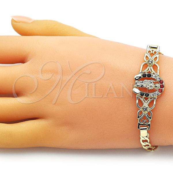Pulsera Elegante 03.253.0076.1.07 Oro Laminado, Diseño de San Judas y Figaro, con Granate and Blanca Cristal, Pulido, Tono Dorado (05 MM Thickness, 7 Inches Length)