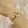 Pulsera Elegante 03.253.0076.1.07 Oro Laminado, Diseño de San Judas y Figaro, con Granate and Blanca Cristal, Pulido, Tono Dorado (05 MM Thickness, 7 Inches Length)