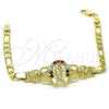 Pulsera Elegante 03.253.0076.1.07 Oro Laminado, Diseño de San Judas y Figaro, con Granate and Blanca Cristal, Pulido, Tono Dorado (05 MM Thickness, 7 Inches Length)