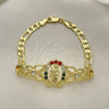 Pulsera Elegante 03.253.0076.1.07 Oro Laminado, Diseño de San Judas y Figaro, con Granate and Blanca Cristal, Pulido, Tono Dorado (05 MM Thickness, 7 Inches Length)
