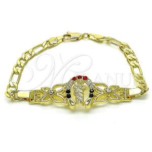 Pulsera Elegante 03.253.0076.1.07 Oro Laminado, Diseño de San Judas y Figaro, con Granate and Blanca Cristal, Pulido, Tono Dorado (05 MM Thickness, 7 Inches Length)