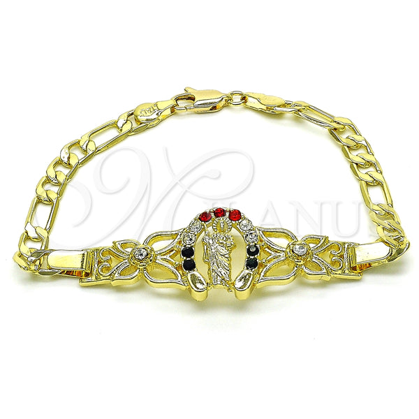 Pulsera Elegante 03.253.0076.1.07 Oro Laminado, Diseño de San Judas y Figaro, con Granate and Blanca Cristal, Pulido, Tono Dorado (05 MM Thickness, 7 Inches Length)