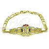 Pulsera Elegante 03.253.0076.1.07 Oro Laminado, Diseño de San Judas y Figaro, con Granate and Blanca Cristal, Pulido, Tono Dorado (05 MM Thickness, 7 Inches Length)