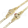 Pulsera Elegante 03.253.0076.1.07 Oro Laminado, Diseño de San Judas y Figaro, con Granate and Blanca Cristal, Pulido, Tono Dorado (05 MM Thickness, 7 Inches Length)