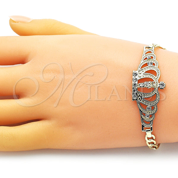 Pulsera Elegante 03.253.0077.07 Oro Laminado, Diseño de San Judas y Figaro, con Blanca Cristal, Pulido, Tono Dorado (06 MM Thickness, 7 Inches Length)