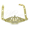 Pulsera Elegante 03.253.0077.07 Oro Laminado, Diseño de San Judas y Figaro, con Blanca Cristal, Pulido, Tono Dorado (06 MM Thickness, 7 Inches Length)