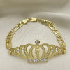 Pulsera Elegante 03.253.0077.07 Oro Laminado, Diseño de San Judas y Figaro, con Blanca Cristal, Pulido, Tono Dorado (06 MM Thickness, 7 Inches Length)