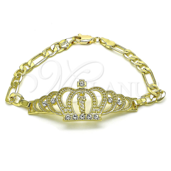 Pulsera Elegante 03.253.0077.07 Oro Laminado, Diseño de San Judas y Figaro, con Blanca Cristal, Pulido, Tono Dorado (06 MM Thickness, 7 Inches Length)