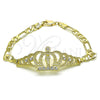 Pulsera Elegante 03.253.0077.07 Oro Laminado, Diseño de San Judas y Figaro, con Blanca Cristal, Pulido, Tono Dorado (06 MM Thickness, 7 Inches Length)