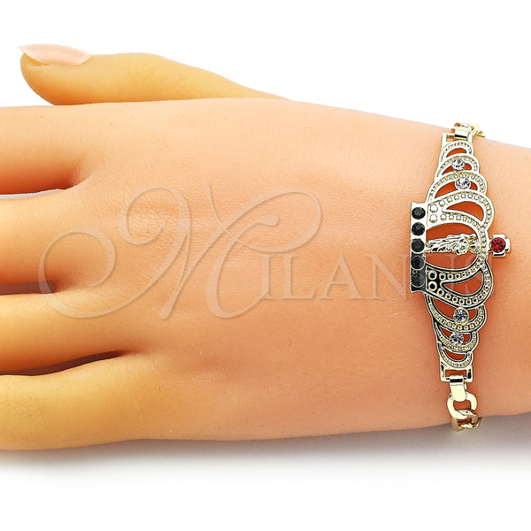 Pulsera Elegante 03.253.0077.1.07 Oro Laminado, Diseño de San Judas y Figaro, con Granate and Verde Cristal, Pulido, Tono Dorado (06 MM Thickness, 7 Inches Length)