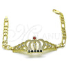 Pulsera Elegante 03.253.0077.1.07 Oro Laminado, Diseño de San Judas y Figaro, con Granate and Verde Cristal, Pulido, Tono Dorado (06 MM Thickness, 7 Inches Length)