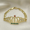 Pulsera Elegante 03.253.0077.1.07 Oro Laminado, Diseño de San Judas y Figaro, con Granate and Verde Cristal, Pulido, Tono Dorado (06 MM Thickness, 7 Inches Length)