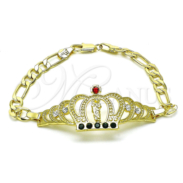 Pulsera Elegante 03.253.0077.1.07 Oro Laminado, Diseño de San Judas y Figaro, con Granate and Verde Cristal, Pulido, Tono Dorado (06 MM Thickness, 7 Inches Length)