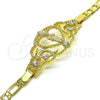 Pulsera Elegante 03.253.0079.07 Oro Laminado, Diseño de San Judas y Figaro, con Blanca Cristal, Pulido, Tono Dorado (05 MM Thickness, 7 Inches Length)