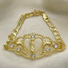 Pulsera Elegante 03.253.0079.07 Oro Laminado, Diseño de San Judas y Figaro, con Blanca Cristal, Pulido, Tono Dorado (05 MM Thickness, 7 Inches Length)