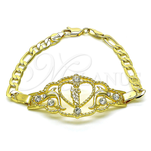 Pulsera Elegante 03.253.0079.07 Oro Laminado, Diseño de San Judas y Figaro, con Blanca Cristal, Pulido, Tono Dorado (05 MM Thickness, 7 Inches Length)
