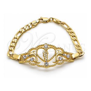 Pulsera Elegante 03.253.0079.07 Oro Laminado, Diseño de San Judas y Figaro, con Cristal Blanca, Pulido, Tono Dorado (Grosor 05 MM, 7 Pulgadas de Largo)