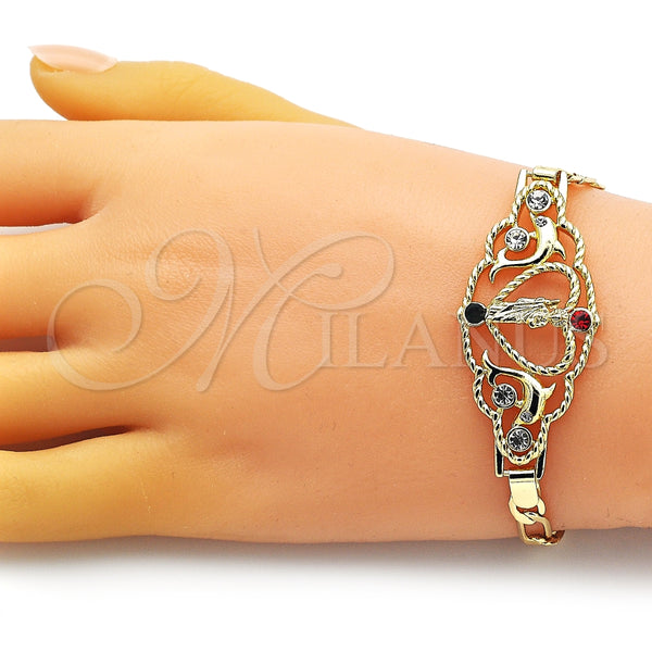 Pulsera Elegante 03.253.0079.1.07 Oro Laminado, Diseño de San Judas y Figaro, con Granate and Blanca Cristal, Pulido, Tono Dorado (05 MM Thickness, 7 Inches Length)