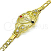 Pulsera Elegante 03.253.0079.1.07 Oro Laminado, Diseño de San Judas y Figaro, con Granate and Blanca Cristal, Pulido, Tono Dorado (05 MM Thickness, 7 Inches Length)