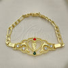Pulsera Elegante 03.253.0079.1.07 Oro Laminado, Diseño de San Judas y Figaro, con Granate and Blanca Cristal, Pulido, Tono Dorado (05 MM Thickness, 7 Inches Length)