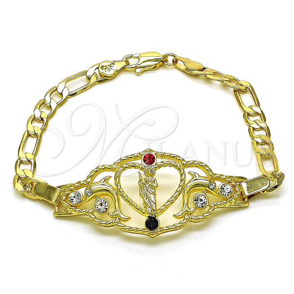 Pulsera Elegante 03.253.0079.1.07 Oro Laminado, Diseño de San Judas y Figaro, con Granate and Blanca Cristal, Pulido, Tono Dorado (05 MM Thickness, 7 Inches Length)