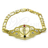 Pulsera Elegante 03.253.0079.1.07 Oro Laminado, Diseño de San Judas y Figaro, con Granate and Blanca Cristal, Pulido, Tono Dorado (05 MM Thickness, 7 Inches Length)