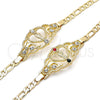 Pulsera Elegante 03.253.0079.1.07 Oro Laminado, Diseño de San Judas y Figaro, con Granate and Blanca Cristal, Pulido, Tono Dorado (05 MM Thickness, 7 Inches Length)