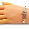 Pulsera Elegante 03.253.0075.1.07 Oro Laminado, Diseño de San Judas y Figaro, con Granate and Blanca Cristal, Pulido, Tono Dorado (05 MM Thickness, 7 Inches Length)