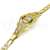 Pulsera Elegante 03.253.0075.1.07 Oro Laminado, Diseño de San Judas y Figaro, con Granate and Blanca Cristal, Pulido, Tono Dorado (05 MM Thickness, 7 Inches Length)